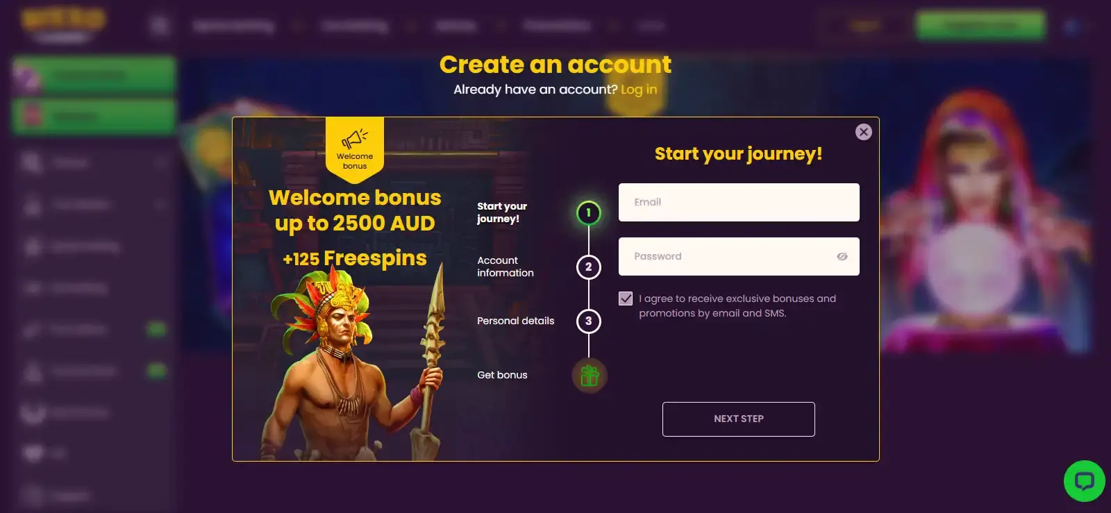 Bizzo Casino registration, login or KYC interface